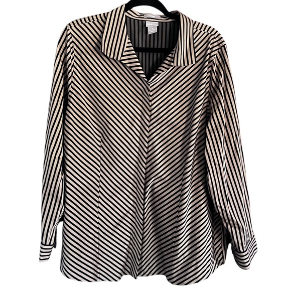 EUC Chicos No Iron Button Down Stripe Top Gold Black size XL - Picture 4 of 11